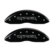 Laden Sie das Bild in den Galerie-Viewer, MGP 4 Caliper Covers Engraved Front &amp; Rear Raptor Black finish silver ch