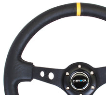 गैलरी व्यूवर में इमेज लोड करें, NRG Reinforced Steering Wheel (350mm / 3in. Deep) Blk Leather w/Blk Cutout Spoke/Yellow Center Mark