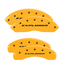 Cargar imagen en el visor de la galería, MGP 4 Caliper Covers Engraved Front &amp; Rear Explorer Yellow Finish Black Char 2006 Ford Explorer