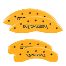 Laden Sie das Bild in den Galerie-Viewer, MGP 4 Caliper Covers Engraved Front &amp; Rear Raptor Yellow finish black ch