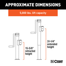 Carica l&#39;immagine nel visualizzatore di Gallery, Curt Pipe-Mount Swivel Jack w/Side Handle (5000lbs 15in Travel)