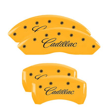 Carica l&#39;immagine nel visualizzatore di Gallery, MGP 4 Caliper Covers Engraved F &amp; R Cursive/Cadillac Yellow Finish Black Char 2017 Cadillac XT5