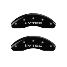 Load image into Gallery viewer, MGP 4 Caliper Covers Engraved Front &amp; Rear I-Vtec Black Finish Silver Char 2010 Honda Civic