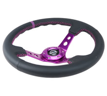 गैलरी व्यूवर में इमेज लोड करें, NRG Reinforced Steering Wheel (350mm / 3in. Deep) Black Leather w/Purple Center &amp; Purple Stitching