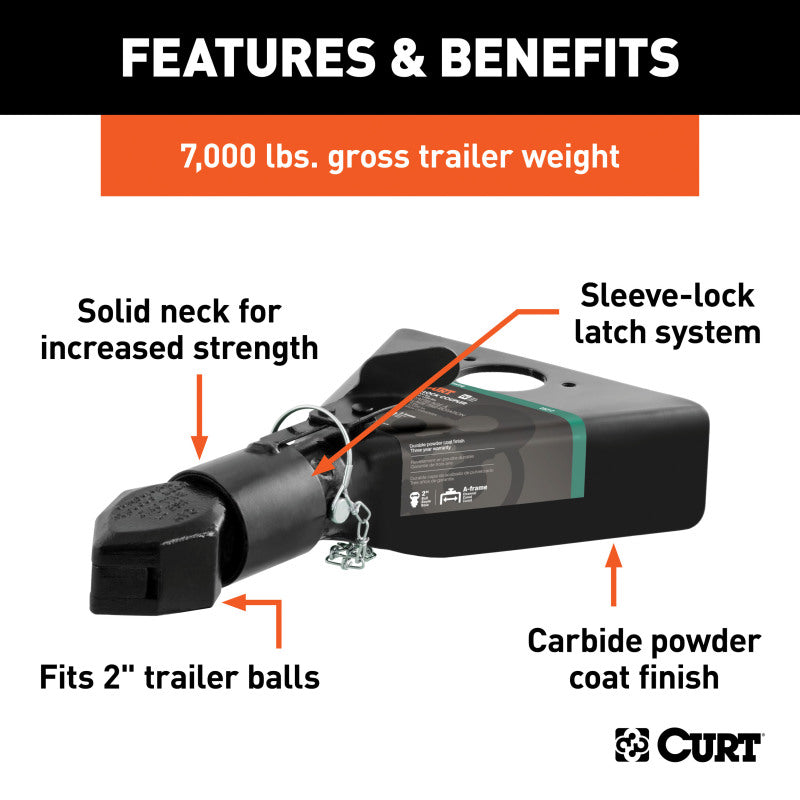 Curt 2in A-Frame Coupler w/Sleeve-Lock (7000lbs Black)