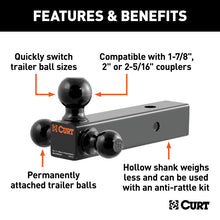 Carica l&#39;immagine nel visualizzatore di Gallery, Curt Multi-Ball Mount (2-1/2in Hollow Shank 1-7/8in 2in &amp; 2-5/16in Black Balls)