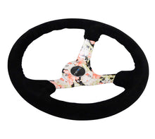 Carica l&#39;immagine nel visualizzatore di Gallery, NRG Reinforced Steering Wheel (350mm / 3in. Deep) Blk Suede Floral Dipped w/ Blk Baseball Stitch