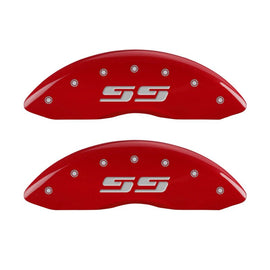 MGP 4 Caliper Covers Engraved Front & Rear Silverado style/SS Red finish silver ch