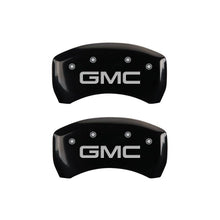 Cargar imagen en el visor de la galería, MGP 4 Caliper Covers Engraved Front &amp; Rear GMC Black Finish Silver Char 2019 GMC Arcadia
