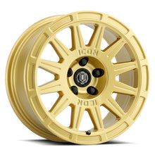 गैलरी व्यूवर में इमेज लोड करें, ICON Ricochet 17x8 5x4.5 38mm Offset 6in BS - Gloss Gold Wheel