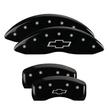 Cargar imagen en el visor de la galería, MGP 4 Caliper Covers Engraved Front &amp; Rear Bowtie Black finish silver ch