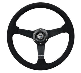 NRG Sport Steering Wheel (350mm/ 1.5in. Deep) Matte Black Spoke/ Black Alcantara w/ Black Stitching - 2to4wheels