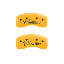 Cargar imagen en el visor de la galería, MGP 4 Caliper Covers Engraved Front &amp; Rear Cursive/Cadillac Yellow finish black ch