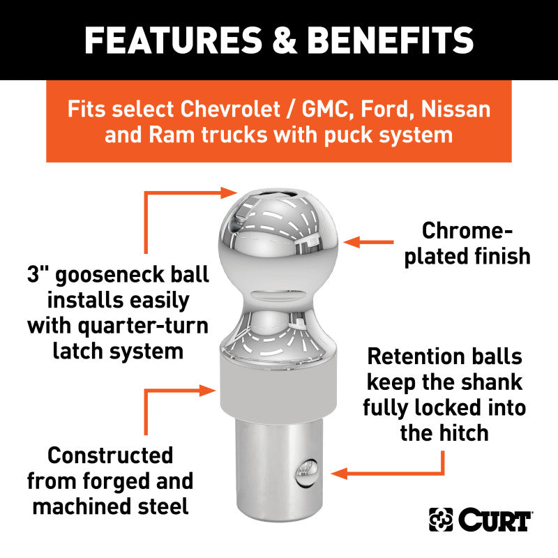 Curt 3in OEM-Style Gooseneck Hitch Ball