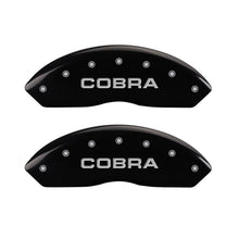 Laden Sie das Bild in den Galerie-Viewer, MGP 4 Caliper Covers Engraved Front &amp; Rear Cobra Black finish silver ch