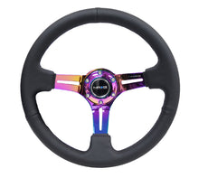 गैलरी व्यूवर में इमेज लोड करें, NRG Reinforced Steering Wheel (350mm / 3in. Deep) Blk Leather/Blk Stitch w/Neochrome Slits