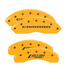 Charger l&#39;image dans la galerie, MGP 4 Caliper Covers Engraved Front Gen 5/Camaro Engraved Rear Gen 5/RS Yellow finish black ch