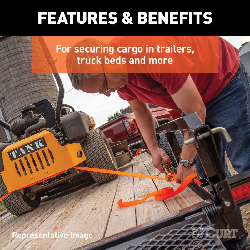 Curt 16ft Black Cargo Straps w/S-Hooks (500lbs 4-Pack)