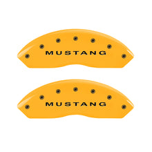 Cargar imagen en el visor de la galería, MGP 4 Caliper Covers Engraved Front Mustang Rear Bar &amp; Pony Yellow Finish Blk Char 2006 Ford Mustang