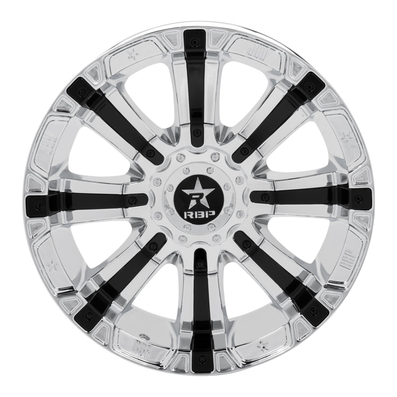 RBP 94R 20x10 6x135/139.7 BP / 4.5 BS / -25mm Offset 87mm CB Chrome w/Black Inserts Wheel
