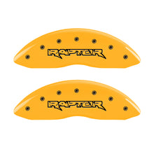Laden Sie das Bild in den Galerie-Viewer, MGP 4 Caliper Covers Engraved Front &amp; Rear Raptor Yellow Finish Black Char 2011 Ford F-150