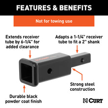 Carica l&#39;immagine nel visualizzatore di Gallery, Curt Receiver Tube Adapter (1-1/4in to 2in Shank Not for Towing Use 6-1/4in Length)