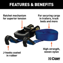 Load image into Gallery viewer, Curt 16ft Blue Cargo Straps w/J-Hooks (733lbs 2-Pack)
