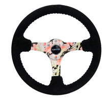 Carica l&#39;immagine nel visualizzatore di Gallery, NRG Reinforced Steering Wheel (350mm / 3in. Deep) Blk Suede Floral Dipped w/ Blk Baseball Stitch