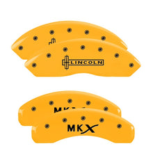 Cargar imagen en el visor de la galería, MGP 4 Caliper Covers Engraved Front Lincoln Engraved Rear MKX Yellow finish black ch