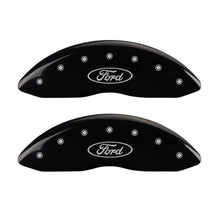 Cargar imagen en el visor de la galería, MGP Front set 2 Caliper Covers Engraved Front Oval logo/Ford Black finish silver ch