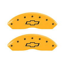 Load image into Gallery viewer, MGP 2 Caliper Covers Engraved Front Bowtie Yellow Finish Black Char 1997 Chevrolet C3500
