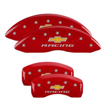 Cargar imagen en el visor de la galería, MGP 4 Caliper Covers Engraved Front &amp; Rear Chevy racing Red finish silver ch