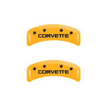 Carica l&#39;immagine nel visualizzatore di Gallery, MGP 4 Caliper Covers Engraved F &amp; R C4/Corvette Yellow Finish Black Char 1988 Chevrolet Corvette