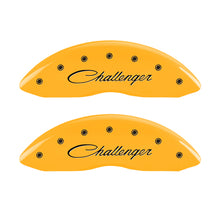 Charger l&#39;image dans la galerie, MGP 4 Caliper Covers Engraved Front &amp; Rear Cursive/Challenger Yellow finish black ch