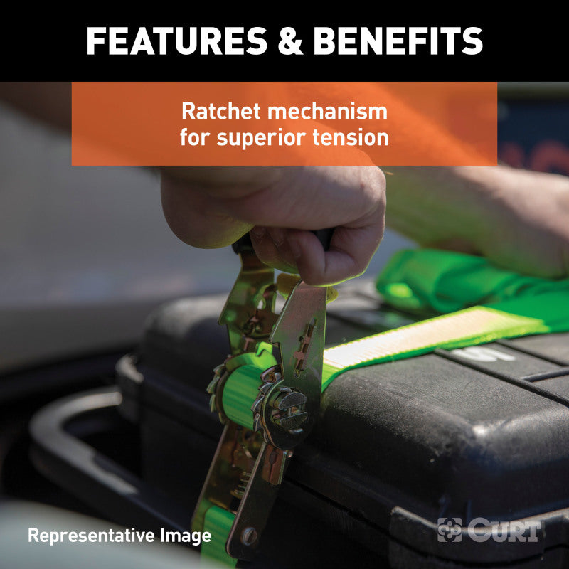 Curt 16ft Lime Green Cargo Strap w/S-Hooks (1100lbs)