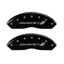 Cargar imagen en el visor de la galería, MGP 4 Caliper Covers Engraved Front &amp; Rear With stripes/Journey Black finish silver ch