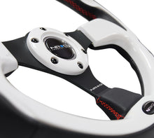 गैलरी व्यूवर में इमेज लोड करें, NRG Reinforced Steering Wheel (320mm) Blk w/White Trim &amp; 4mm 3-Spoke