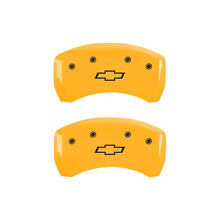 Cargar imagen en el visor de la galería, MGP 4 Caliper Covers Engraved Front &amp; Rear Bowtie Yellow Finish Black Char 2000 Chevrolet Camaro
