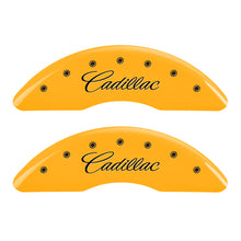 Cargar imagen en el visor de la galería, MGP 4 Caliper Covers Engraved Front &amp; Rear Cursive/Cadillac Yellow finish black ch
