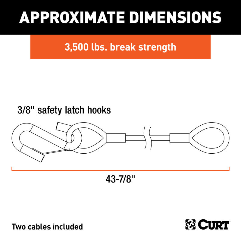Curt 43-7/8in Safety Cables w/2 Snap Hooks (3500lbs Vinyl-Coated 2-Pack)