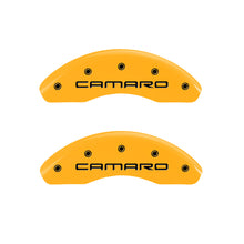 Carica l&#39;immagine nel visualizzatore di Gallery, MGP 4 Caliper Covers Engraved F &amp; R Gen 4/Camaro Yellow Finish Black Char 1997 Chevrolet Camaro