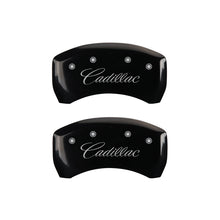 Cargar imagen en el visor de la galería, MGP 4 Caliper Covers Engraved Front &amp; Rear Cursive/Cadillac Black finish silver ch