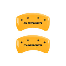 Carica l&#39;immagine nel visualizzatore di Gallery, MGP 4 Caliper Covers Engraved Front &amp; Rear Block/Charger Yellow Finish Black Char 2006 Dodge Charger