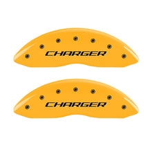 Carica l&#39;immagine nel visualizzatore di Gallery, MGP 4 Caliper Covers Engraved Front &amp; Rear Block/Charger Yellow finish black ch