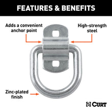 Load image into Gallery viewer, Curt 3in x 3in Surface-Mounted Tie-Down D-Ring (3600lbs Clear Zinc)