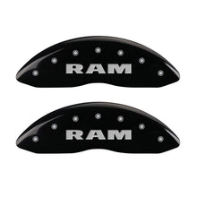 गैलरी व्यूवर में इमेज लोड करें, MGP 4 Caliper Covers Engraved Front RAM Engraved Rear RAMHEAD Black finish silver ch