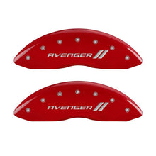 Cargar imagen en el visor de la galería, MGP 4 Caliper Covers Engraved Front &amp; Rear With stripes/Avenger Red finish silver ch