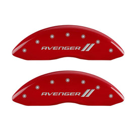 MGP 4 Caliper Covers Engraved Front & Rear With stripes/Avenger Red finish silver ch