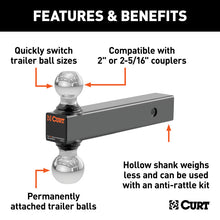Carica l&#39;immagine nel visualizzatore di Gallery, Curt Multi-Ball Mount (2in Hollow Shank 2in &amp; 2-5/16in Chrome Balls)