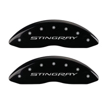 Laden Sie das Bild in den Galerie-Viewer, MGP 4 Caliper Covers Engraved Front &amp; Rear Stingray Black finish silver ch